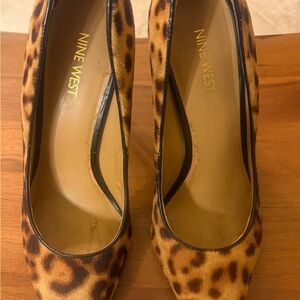 Nine West Brown Leopard cow hair Print Heels